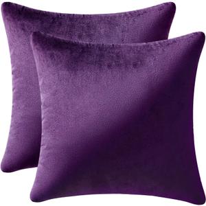 MIULEE Pack of 2, Velvet Soft Solid Decorative Square Throw Pillow Covers Set Cushion Cases Pillowcases for Sofa Bedroom Car18 x 18 Inch 45 x 45 Cm (18" x 18" (Pack of 2), Eggplant Purple)