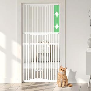 54"-87" Height Adjustable Extra Tall Cat Gate for Doorway, 27.1"-42" Extra Wide Pet Gate with Cat Door & Extension Kits, Pressure Mounted Dog Cat Barrier for Indoor Stairs, Studio, Kitchen (White)
