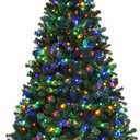 Goplus 7.5FT Artificial Christmas Tree Premium Spruce Hinged Tree with 550 LED Lights and Solid Metal Stand, UL-Certified Transformer