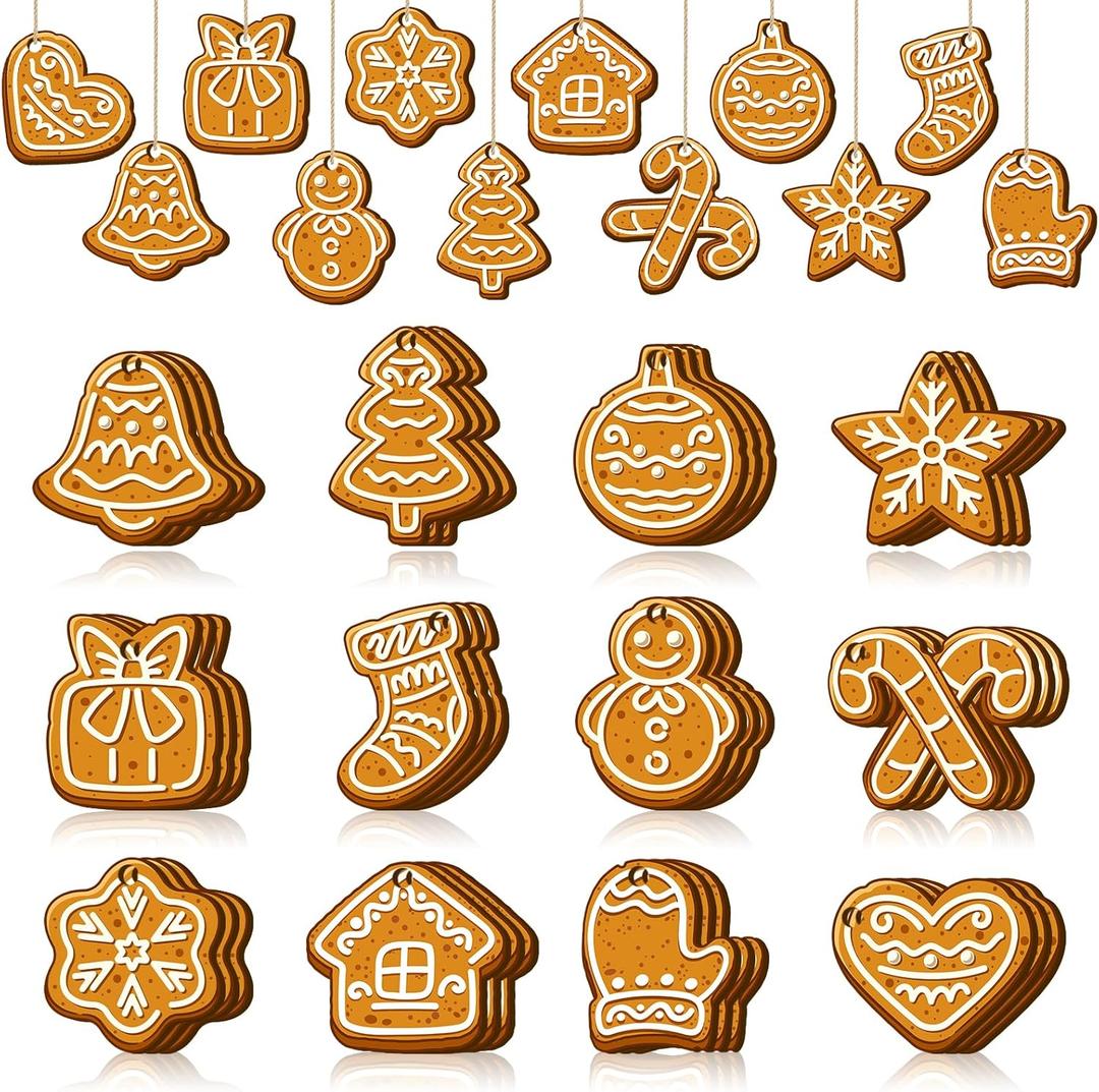 36 Pcs Christmas Wooden Snowflake Ornaments for Tree Mini Snowflake Hanging Ornaments Farmhouse Christmas Decorations for Winter Xmas Home Mantel Holiday Party (Wooden Gingerbread)