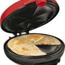 Taco Tuesday Deluxe 8-Inch 6-Wedge Electric Quesadilla Maker with Extra Stuffing Latch, Red