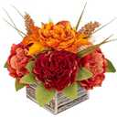DILATATA Fall Decor Autumn Harvest Floral Centerpiece with Artificial Peony Maple Leaf and Berries Arrangement for Thanksgiving Party Mantel Fall Decor