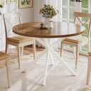 ChooChoo 47.2 Inch Round Dining Table for 4, Farmhouse Wood Kitchen Table, Circle Dinner Table for Kitchen & Dining Room, Walnut&White
