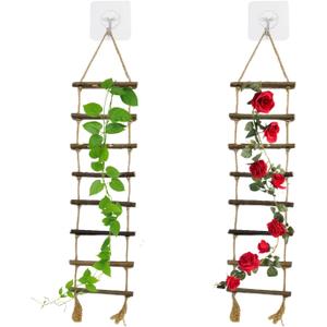 2 Sets Climbing Plants Ladder, Wood Ladder Design Climbing Plants Trellis, Plant Climbing Support Ladder for Indoor & Outdoor Use