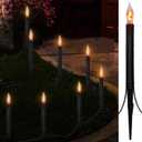 SUNSGNE Halloween Pathway Marker String Lights - 19.5Ft Outdoor Walkway Lights with 10 Black Blood Tears Candle Light Stakes for Lawn, Yard, Sidewalk, Garden Decoration (Clear Flickering Flame)