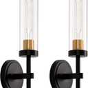 Black and Gold Hardwired Wall Sconces Set of 2, Modern Bathroom Vanity Sconces Wall Lighting with Clear Glass Shade, Farmhouse Wall Mount Lights for Mirror Bedroom Living Room Hallway Kitchen (Hardwired 1-Light (2 Pack), Black Gold & Clear Glass)