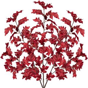 Fall Leaves Stems 34.3 Inch Long Artificial Oak Faux Fall Leaves Oak Fall Stems for Table Centerpiece Porch Vase Basket Bouquet Party Home Autumn Festival Thanksgiving Decor (Red)