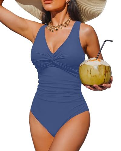 Holipick Blue Women Tummy Control One Piece Swimsuit - Push Up Bathing Suit Full Coverage Slimming Swimwear XL