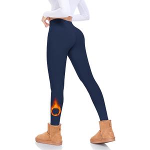 FULLSOFT Fleece Lined Leggings Women Tummy Control High Waisted Workout Winter Warm Soft Yoga Pants (Small-Medium, Navy Blue)