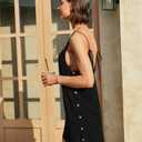 Yanekop Womens Linen Mini Dress Spaghetti Strap Short Beach Summer Dresses Sleeveless Sundress Open Back Dress(Black,L)