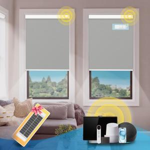 DENFOON Motorized Blinds with Remote, Thermal Electric Blinds【Solar Panel】, Customizable Automatic Roller Shades, Blackout Remote Control Blinds for Windows Upgrade to smart Blinds, Gray,27" W x 72" H