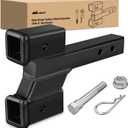 Nilight Trailer Dual Hitch Extender for 2 Inch Receiver with 2" 4" Rise or Drop with Bolt Nut Clip 10,000 lbs Capacity Adjustable Extend 8" 10" Length Matte Black Powder Coated