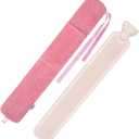 HomeTop Premium 2.25 Liters Rubber Hot Water Bottle w/Soft Merbau Corduroy Silk Ribbon Cover(Pink/White)