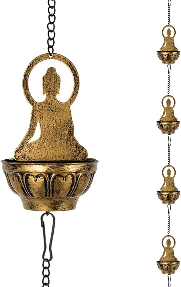 10.5ft Rain Chain for Outside, Rain Chain with 10 Buddha Cups, Adjustable Rain Catcher Chain for Outside, Replacement Downspout for Gutters, Eaves, Drainage, Set of 4