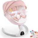 Jaoul Baby Swing for Infants - Electric Portable Newborn Bouncer With Bluetooth Touch Screen/Remote Control, Timing Function, 5 Speeds, 3 Seat Positions for Boys and Girls (Pink)