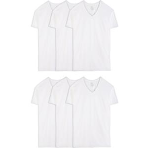 Fruit of The Loom Men's V-Neck Undershirts, Moisture Wicking & Tag Free, (X-Large Tall, Tall Man - White - 6 Pack)