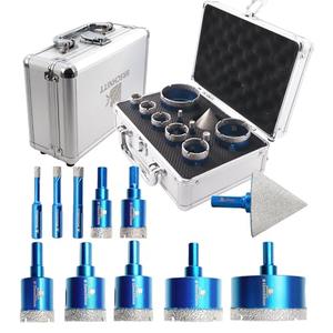 Diamond Core Drill Bit Set - BRSCHNITT Diamond Hole Saw Kit for Porcelain Tile Ceramic Marble Granite Drilling Triangle Shank 11pcs 6/8/10/20/25/28/32/35/50/65mm bits &2“ Chamfer bit