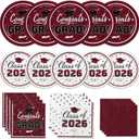 Graduation Maroon Party Supplies Kit Dinner Plates Dessert Plates and Napkins for Congrats Grad Party Decorations, Serves 50