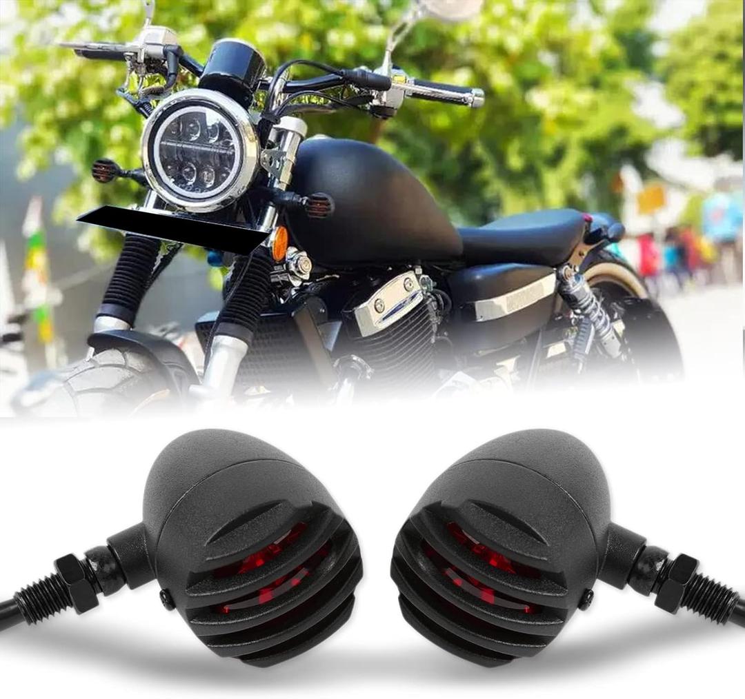 DREAMIZER Motorcycle Turn Signal Lights Black Bullet Driving Indicator Lights Brake Lamp Compatible with Intruder Volusia VS 700 750 800 1400 1500 - Red Light