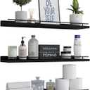 WOPITUES Floating Shelves 24 inch with Gold Metal Guardrail, Shelves for Wall Decor Set of 3, Wall Shelves for Bedroom, Bathroom, Kitchen, Living Room, Plants, Picture Frames, Art- Black