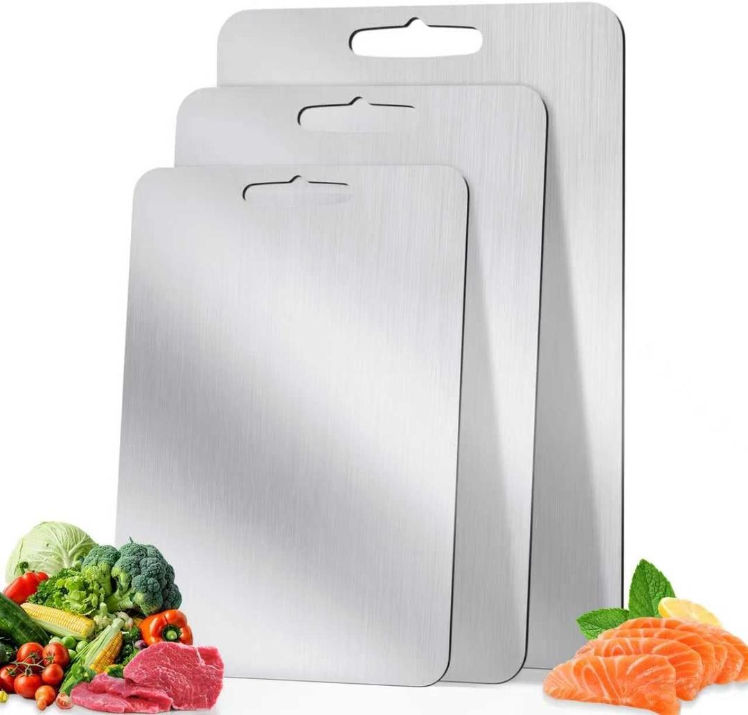 Stainless steel cutting board,Thickened food grade316,Anti bending,cutting boards non toxic,Dishwasher Safe,Suitable for kitchen, restaurant, barbecue(S+ M + L)