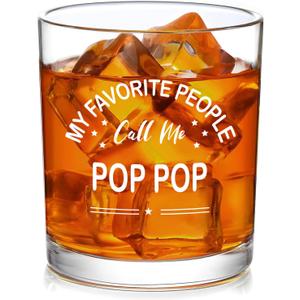 2 x My Favorite People Call Me Pop Pop Whiskey Glass, Funny Pop Pop Gifts, Grandfather Grandpa Gifts from Grandchildren for Fathers Day Birthday Christmas Day, 10oz (Transparent)