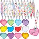Harloon 48 Pcs Heart Pens with Heart Sticky Notes Ballpoint Pen Retractable Sticky Notes Valentine Prizes Rewards Mothers Day Gifts for Party Favors(Trend)