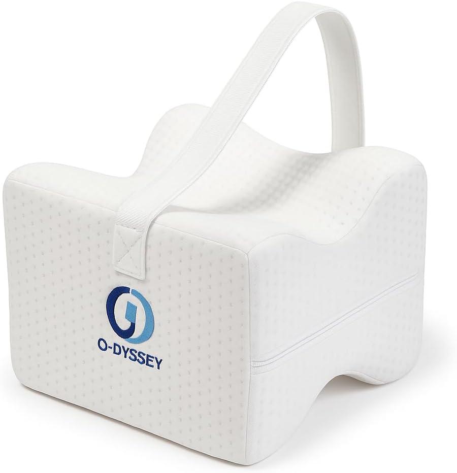 O-DYSSEY Orthopedic Knee Pillow for Side Sleepers  Memory Foam Leg Pillow for Hip, Sciatica & Back Pain Relief  Ergonomic Design with Washable Cover for Better Alignment & Comfortable Sleep