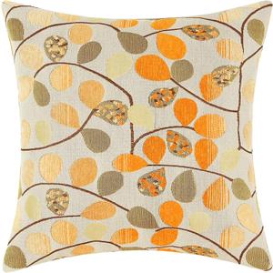 CaliTime Throw Pillow Covers Luxury Chenille Cute Leaves Decorative Cushion Case Shell for Couch Sofa Home 16 X 16 Inches Ecru Orange