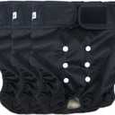 Washable Female Dog Diapers - Premium Reusable Diapers for Doggie in Heat - Highly Absorbent Dog Diapers Female for Pet Incontinence with Adjustable Snaps(Black, XL)