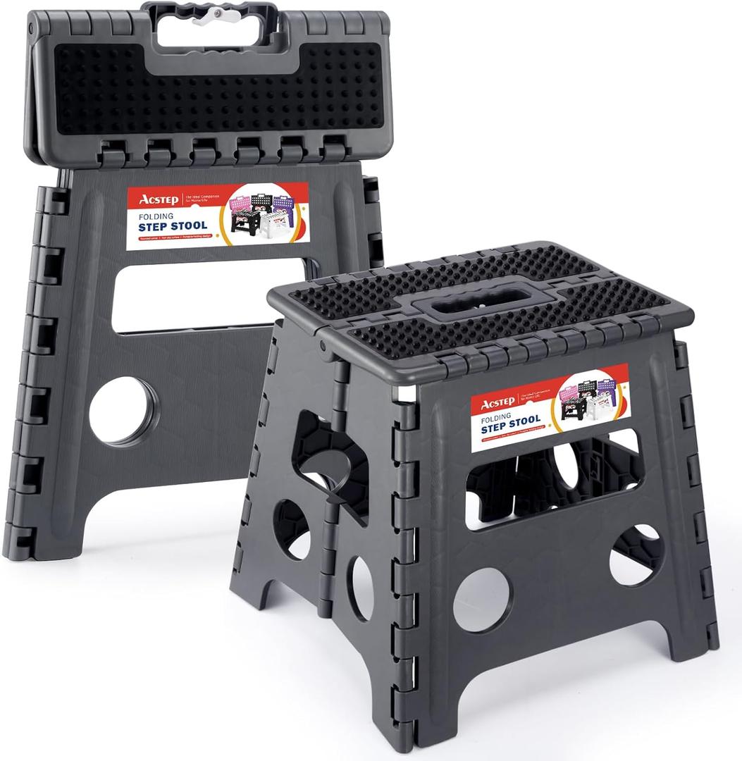 ACSTEP 13" Folding Step Stool- Holds up to 300Lb,The Lightweight Non-Slip Upgrade Collapsible Stepping Stool is Sturdy Enough to Support Adults and Safe Enough for Kids (Grey,1 Pack) (Dot Gray)