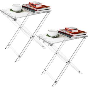 Acrylic Folding TV Tray Table - 23" High Acrylic Table, Foldable Desks for Small Spaces, Living Room, Bed Room, TV Dinner Table with Easy Assembly, 2PCS Transparent Rectangle Tray