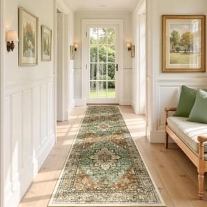 RELEANY Area Rugs 2'x8' Runner Rug Non Slip Washable for Kitchen Hallway Bedroom Beside Laundry Room Bathroom Rug, Floor Carpet, Brick Red Rust Neutral Brown Burnt Orange Green
