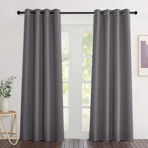 NICETOWN Blackout Grey Curtains 84 inches Long, Grommet Room Darkening Thermal Insulated Sound Dampening Window Treatments for Bedroom/Home Office, 2 Panels, W46 x L84, Grey