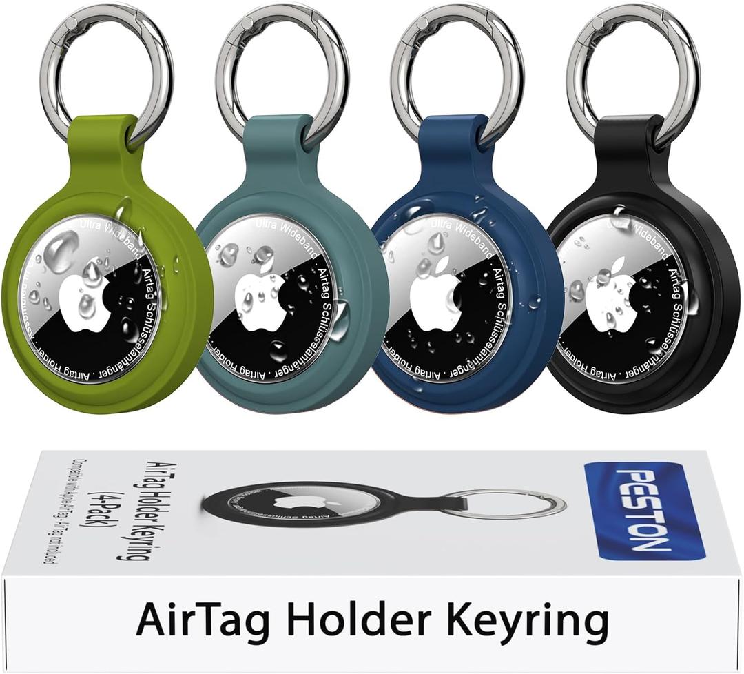 [4-Pack] Case for Apple AirTag Holder Keychain  IPX6 Waterproof, Anti-Lost, Scratch-Resistant Case for Air Tag  for Keys, Pets, Luggage (Green/Teal/Blue/Black)