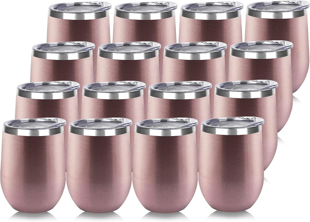 DOMICARE Stainless Steel Wine Tumbler Bulk with Lid, Personalized Rose Gold Insulated Tumblers Set, 12oz Travel Coffee Cups Pack of 13, 13 Count