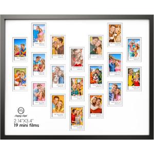 HappyHapi 16x20 Picture Frames Collage Wall Decor for Instax Mini Film, Displays 19Pcs 2.13x3.4 Instant Photos with Mat or 1Pcs 16x20 Picture without Mat for Wall Mounting, 1 Black Heart-shaped Frame