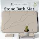 Stone Bath Mat 24 x 15 in, Stone Bath Mat for Bathroom Natural Diatomaceous Earth Bath Mat, for Kitchen/Bathroom, Bath Stone mat with soap Holder, Storage Caddy & Sanding Tool (Light Grey-Sculpted)