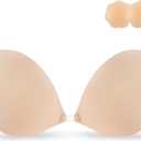 Niidor Adhesive Bra Strapless Sticky Invisible Push up Silicone Bra for Backless Dress with Nipple Covers Nude(B Cup)