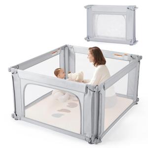 Sweeby Baby Playpen, Foldable Playpens for Babies and Toddlers with Gate, Large Playpen with Door Play Yard for Baby Fence Indoor and Outdoor Portable Play Pen, (50"x50", Grey)
