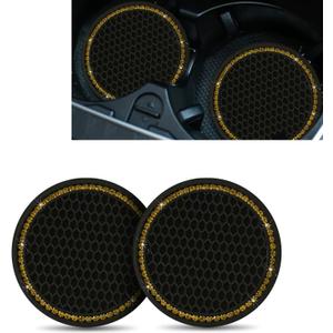 3 x 2 PCS Bling Car Cup Coaster, 2.75" Crystal Rhinestone Non-Slip Insert Coaster Pad, Silicone Insulation Drink Mat Compatible with Most Cars and Trucks (Black & Yellow)