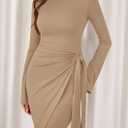 PRETTYGARDEN Women 2025 Mini Bodycon Dresses Long Sleeve Ruched Fitted Short Night Out Trendy Party Club Outfits Fall Clothes (Beige, M)