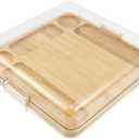 Charcuterie Board with Locking Lid Sauce Grooves, Travel Portable Bamboo Cheese Board, Bamboo Cutting Board, Multipurpose Covered Serving Tray with 5 Compartments for Kitchen New Home