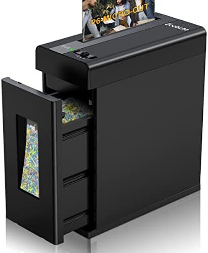 Woolsche Paper Shredder, 6-Sheet Micro Cut with 2.9 Gallons Bin, P-6 High Security Level, 5 Munites Non-Stop Working Time, Compact Design Pull Out Basket with Jam Proof System for Home Office Use