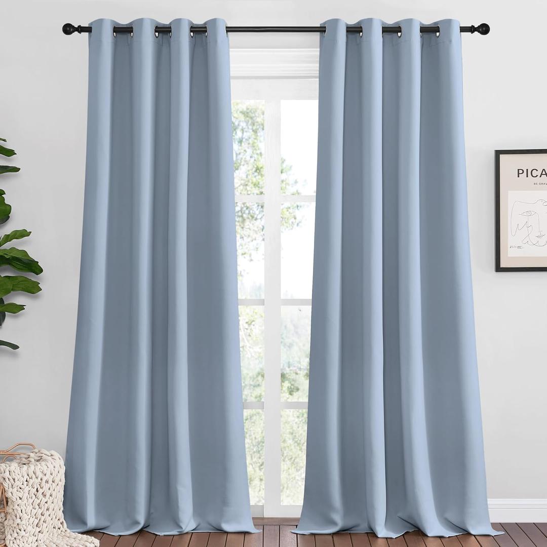 NICETOWN Vintage Blue Blackout Curtains 102 inches Length for Living Room, Set of 2 Panels, 55" Wide, Thermal Insulated Long Drapes for Large Window