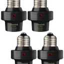 Light Sensor Socket, 300 Automatic Dusk to Dawn Photocell Sensor, E26/E27 Light Bulb Socket for Outdoor Lighting in Porch, Garage, and Wall Lights, UL Listed, Black, 4 Pack