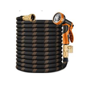 Flexible Garden Hose 75 FT, Ultra Lightweight Water Hoses w/10 Function Sprayer and 3/4" Brass Fittings, Kink-Free, Sturdy, Abrasion Resistant for Yard, Lawn, Outdoor and Gardening(Black Orange)