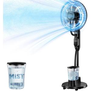 Misting Fan, 16'' Standing Fan with Humidifier, Oscillating Fan with 9 Speeds 7H Timer, Fan for Bedroom, Pedestal Fan Indoor Only - 2026 Upgraded