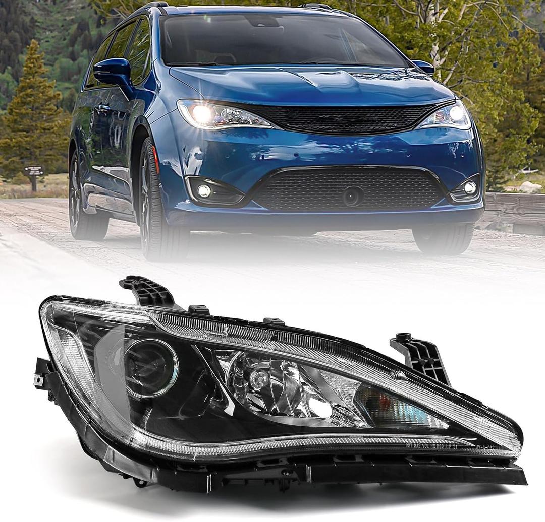 Huray Right Halogen Headlight Assembly Fit for Chrysler Pacifica 2018 2019 2020, RH Projector Headlamp OE Style Replacement for CH2519153 68228946AH Passenger Side