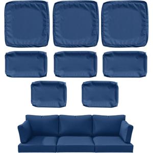 Tounosnt 8 Pcs Outdoor Patio Cushion Covers, Replaceable Waterproof Furniture Covers, Outdoor NonSlip Covers with Zippers, Covers Only, Blue